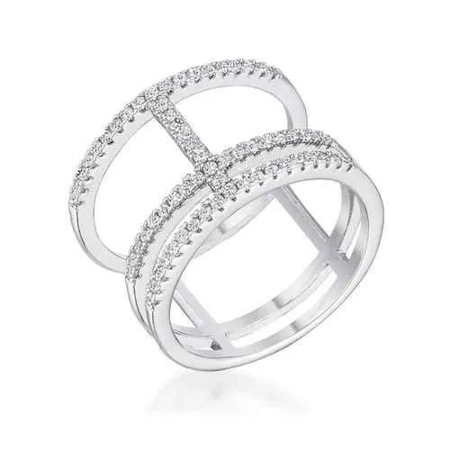 0.5Ct Rhodium Parallel Ring with Brilliant CZ