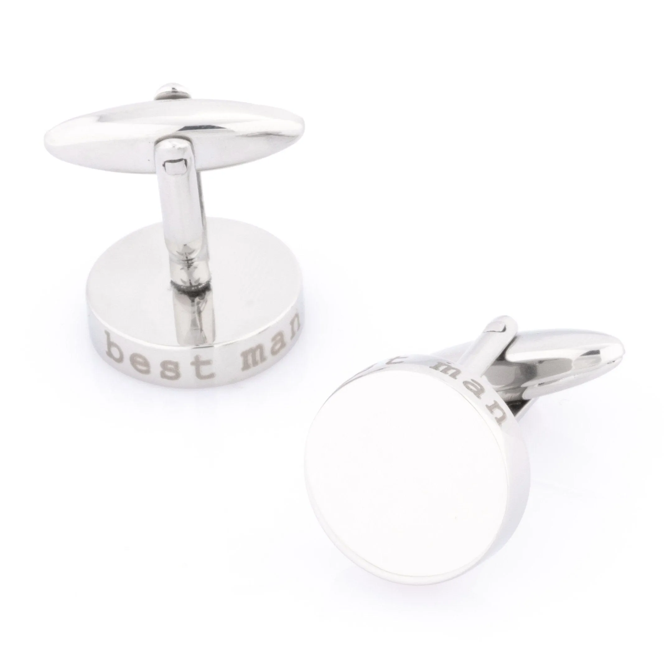 Best Man Laser Etched Round Engravable  Wedding Cufflinks