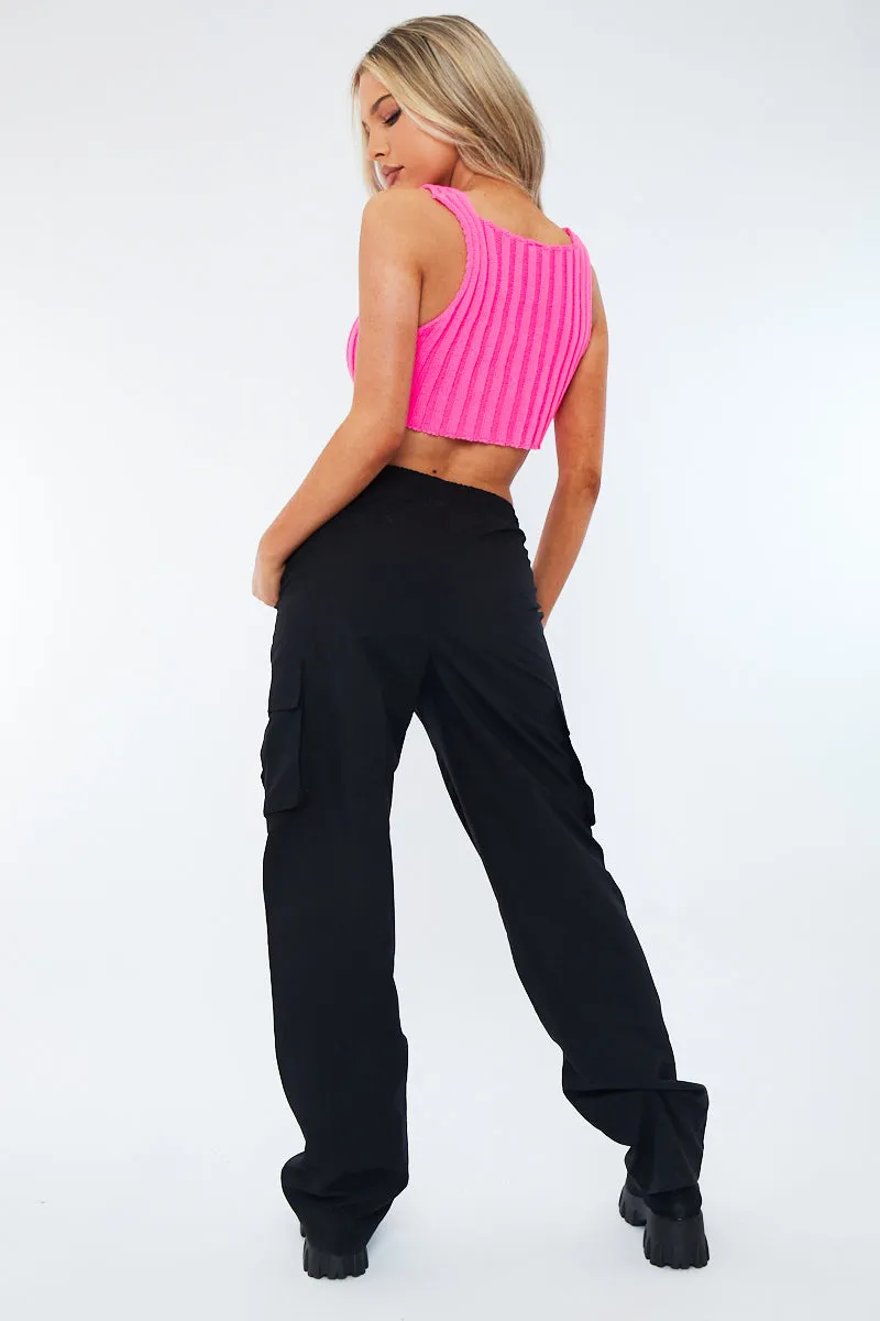 Black Straight Leg Cargo Trousers - Aida