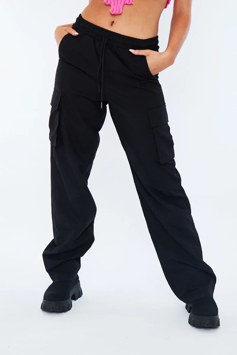 Black Straight Leg Cargo Trousers - Aida