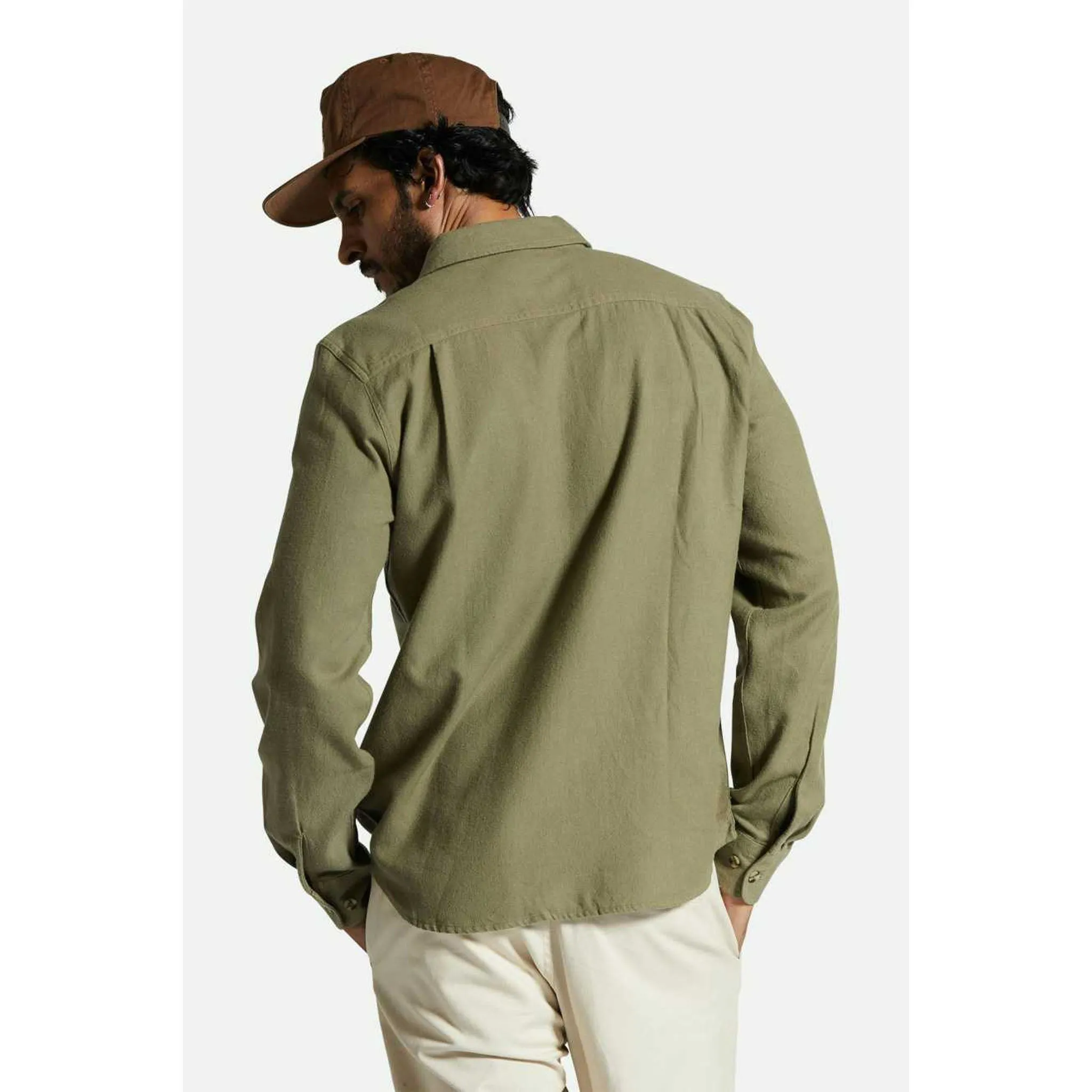 Brixton Bowery Men's Light Weight Flannel in Olive Surplus