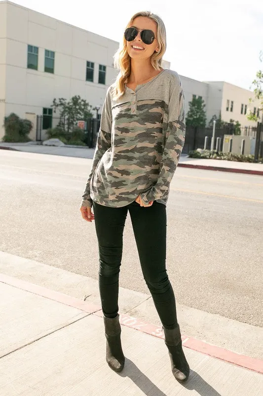 CAMOUFLAGE HENLEY TOP