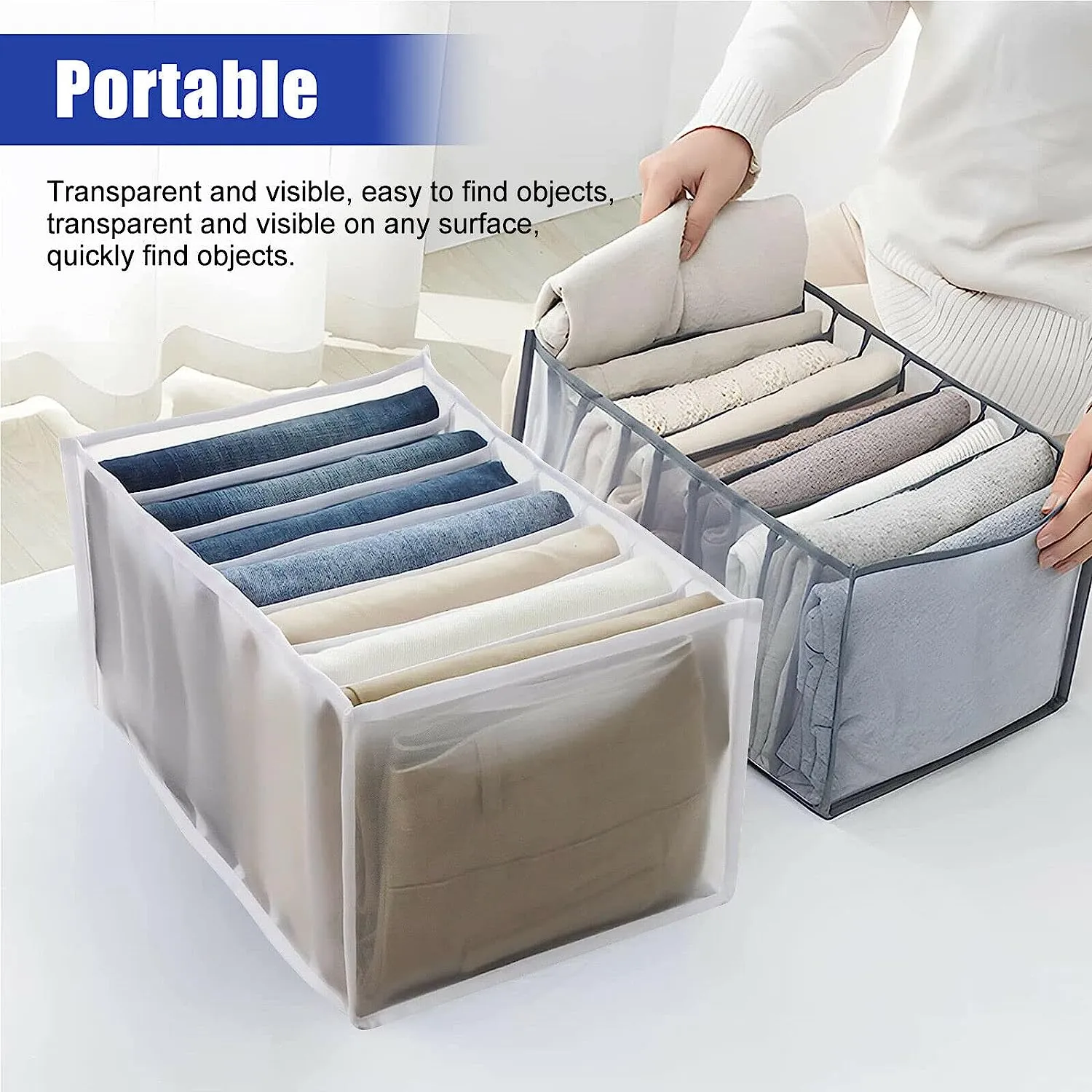 Clothes Organizer  7 Grid, Drawer Wardrobe Clothes Organizer, Jeans Closet Cabinet Organizers, Portable Foldable Storage Containers