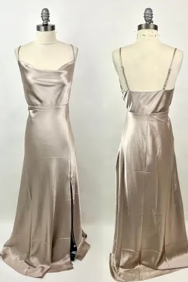 Cowl Neck Straps Long Bridesmaid Dress with Slit