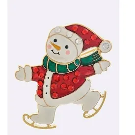 Crystal Snowman Skater Brooch