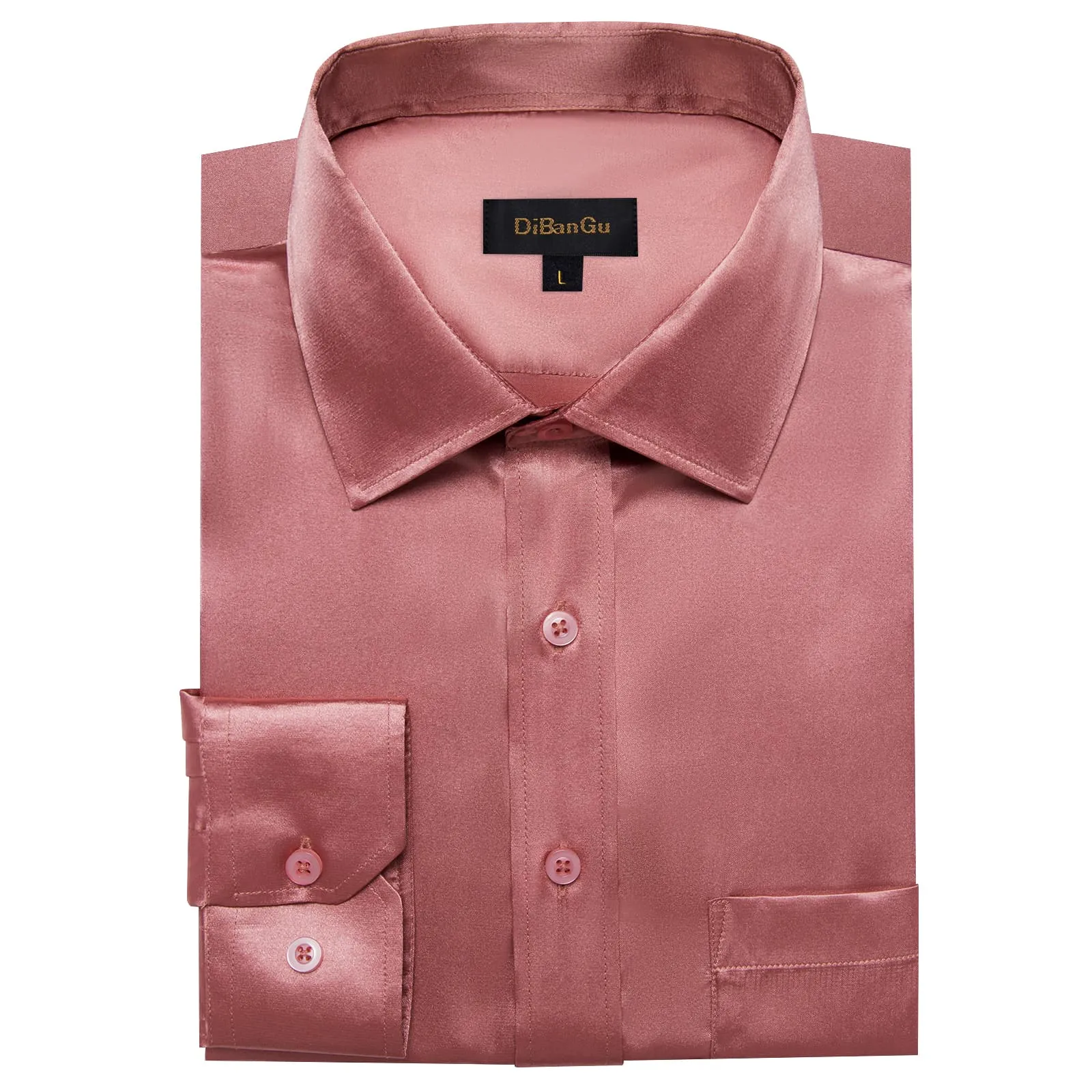 DiBanGu Dress Shirt Coral Red Satin Solid Long Sleeve Button Up Shirt for Men