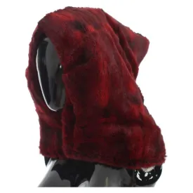 Dolce & Gabbana Luxurious Bordeaux Fur Hooded Scarf Wrap