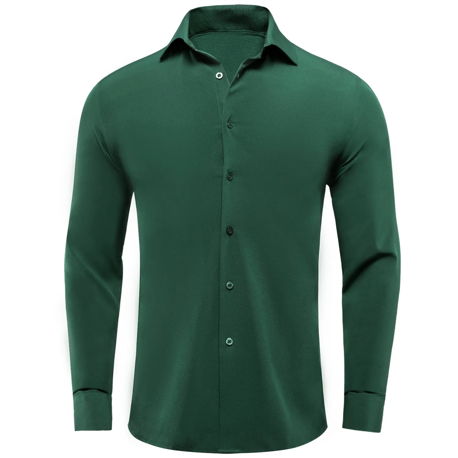 Emerald Green Solid Stretch Men's Long Sleeve Shirt