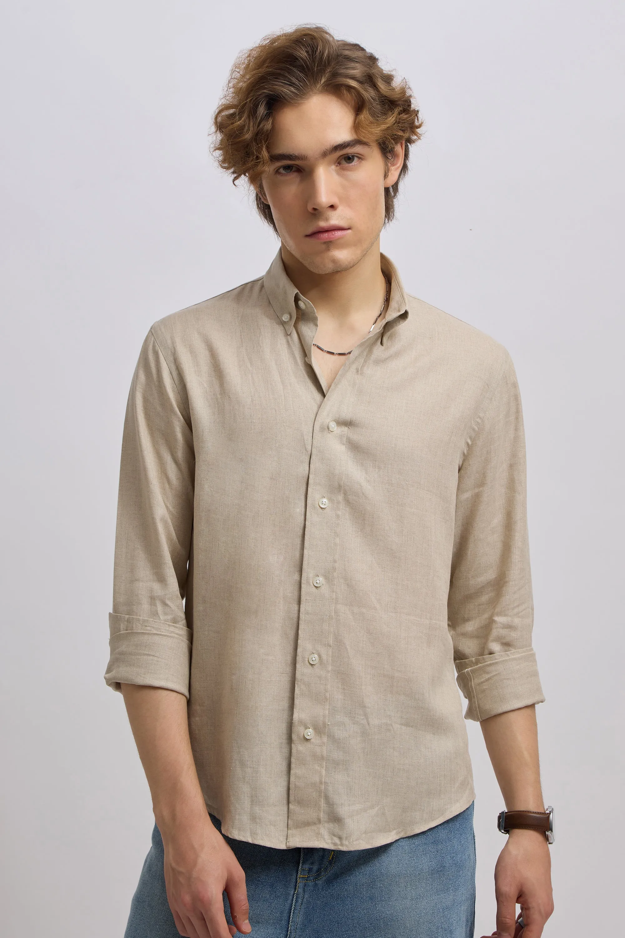 Epica - Premium 100% Linen Full Sleeve Shirt - Wheat Brown