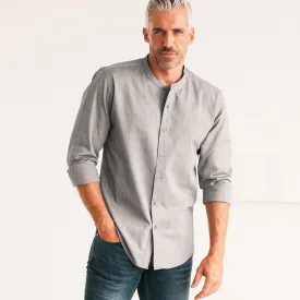 Essential Band Collar Button Down Shirt - Flint Gray Cotton Oxford