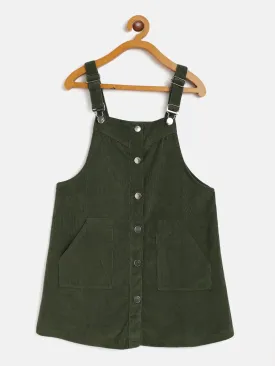 Girls Olive Corduroy Pinafore Dress