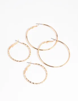 Gold Textured Hoop Earring Set