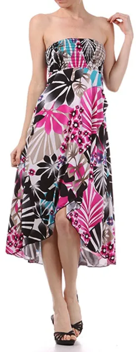 Graphic Leaf Print Strapless High Low Dress / Skirt