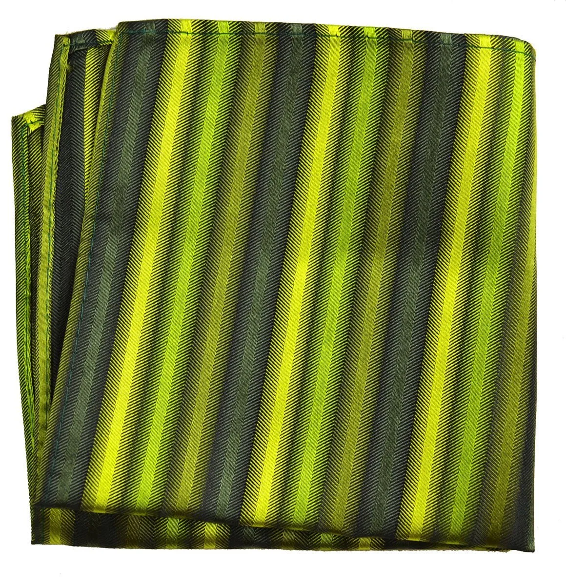 Green Striped Silk Necktie Set by Paul Malone