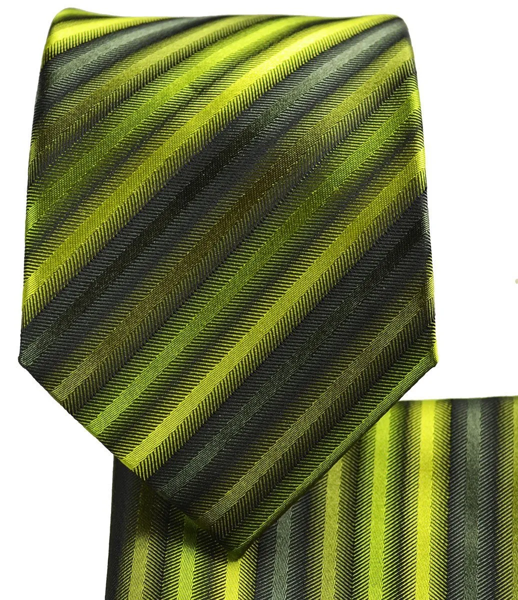 Green Striped Silk Necktie Set by Paul Malone