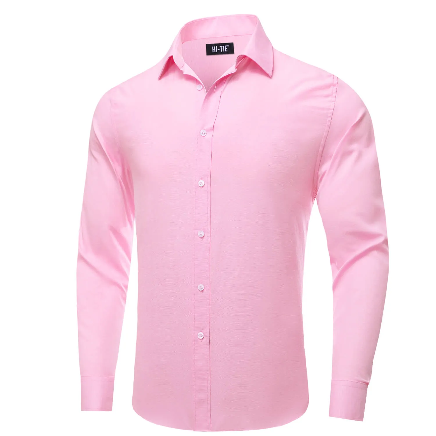 Hi-Tie Button Down Shirt Light Pink Solid Silk Men's Dress Shirt