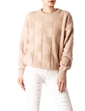 iB-iP Women's Cozy Casual Top Long Sleeve Soft Checkered Pullover Sweater