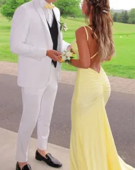 kamahe Mermaid Yellow Long Prom Dresses, Backless Yellow Prom Dresses Formal Evening Dresses