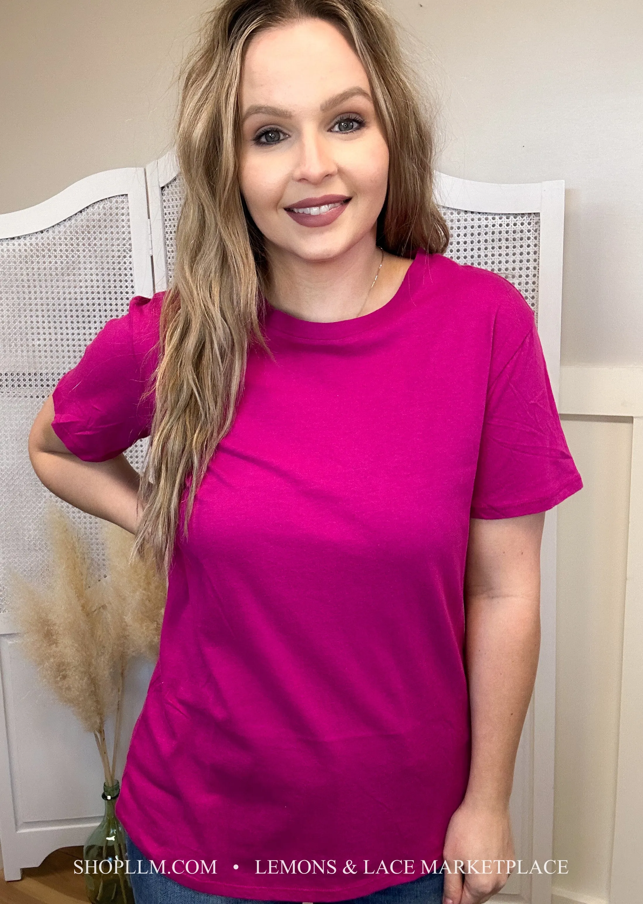 Magenta Better Than Basic Boyfriend Tee Round Neck