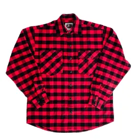 Mens Flannel Button Shirt - Red & Black Buffalo Check