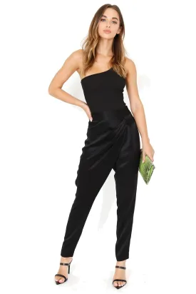 MICHELLE MASON | Black Silk Draped Asym Pant