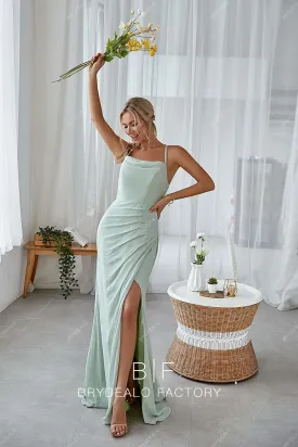 Mint Green Halter Cowl Neck Slit Mermaid Chic Dress