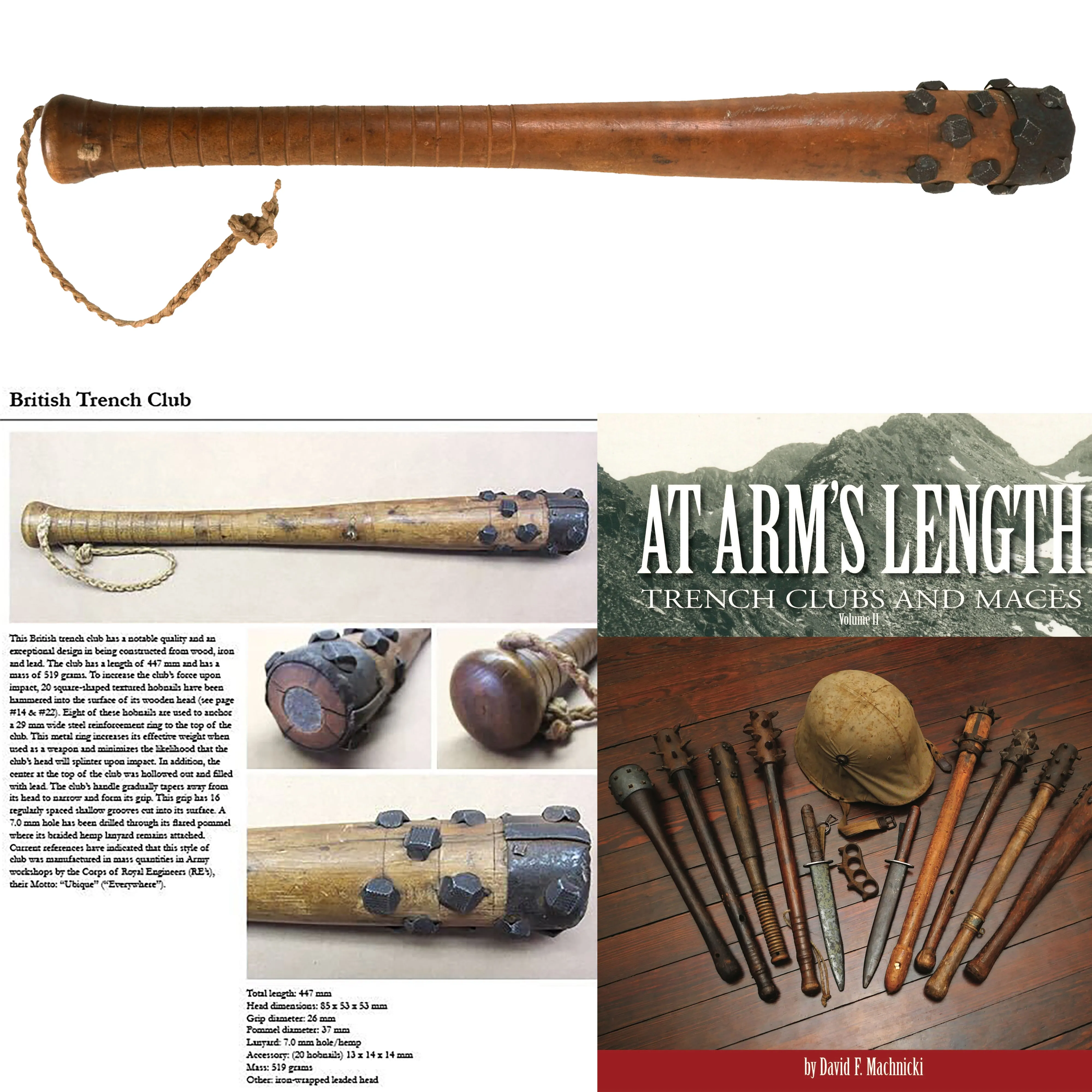 Original British WWI Corps of Royal Engineers Hobnailed Trench Club as Featured in “At Arms Length: Trench Clubs and Maces” by David F. Machnicki