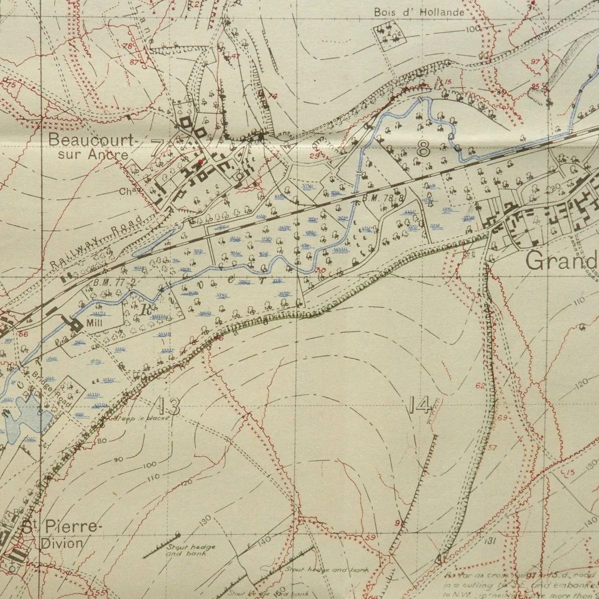 Original British WWI Trench Map Battle of Somme Beaumont-Hamel August 1916