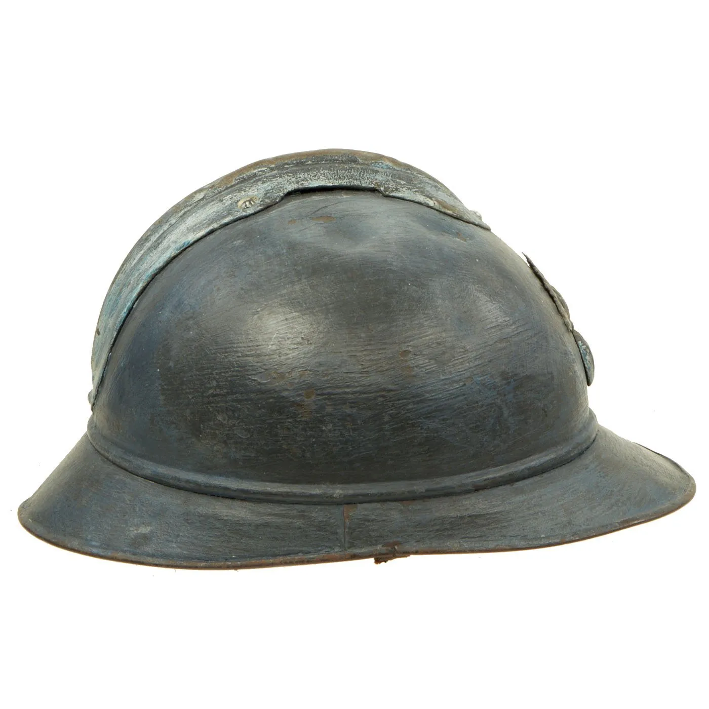 Original French WWI Early Issue Model 1915 Adrian Helmet in Horizon Blue with RF Badge