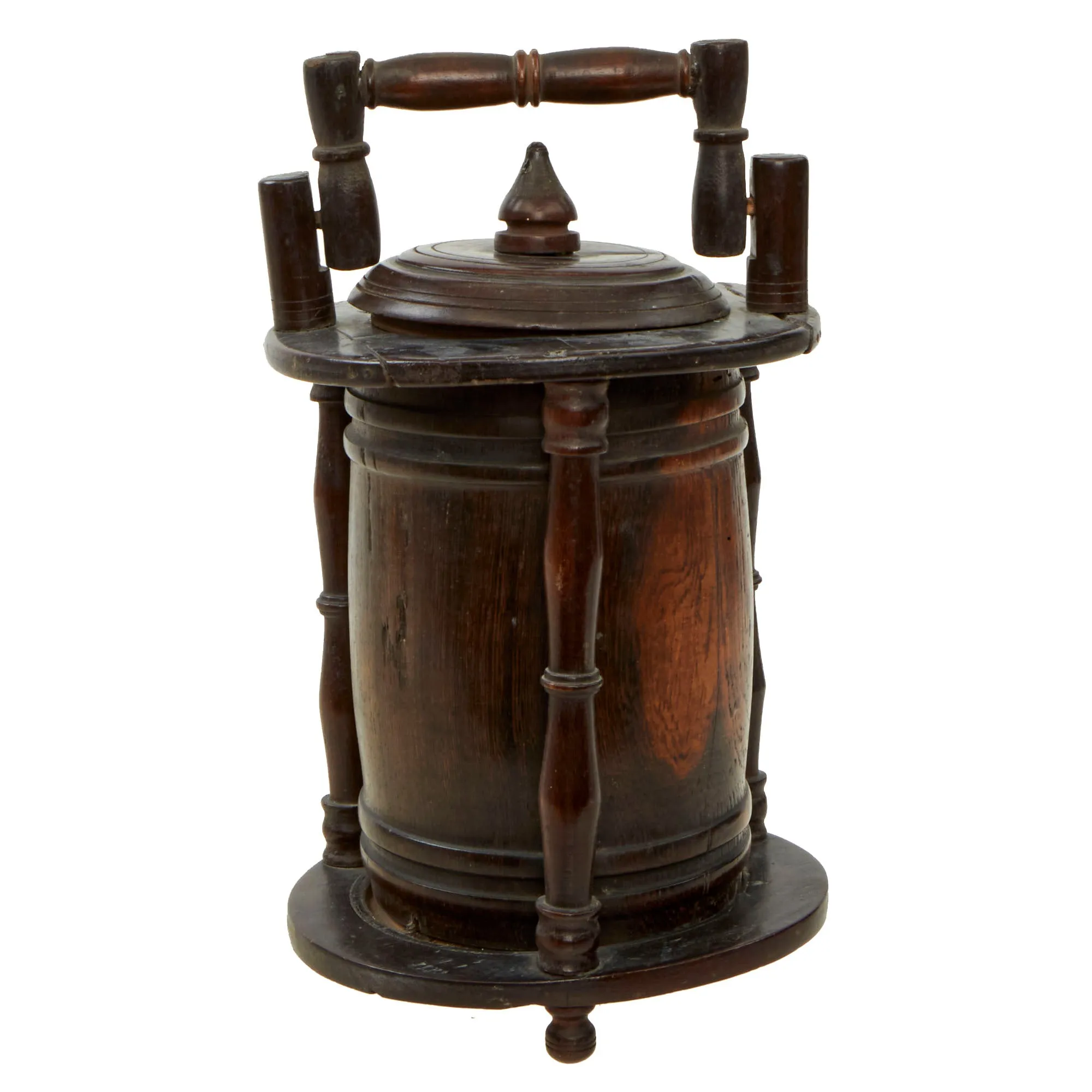 Original Prisoner of War Boer Wars Carved “Trench Art” Wooden Tobacco Humidor Barrels Carved by Boer Prisoner, Diyatalawa Ceylon Camp, As Featured In The Book “Trench Art, An Illustrated History” by Jane Kimball on Page 21 - 2 Items