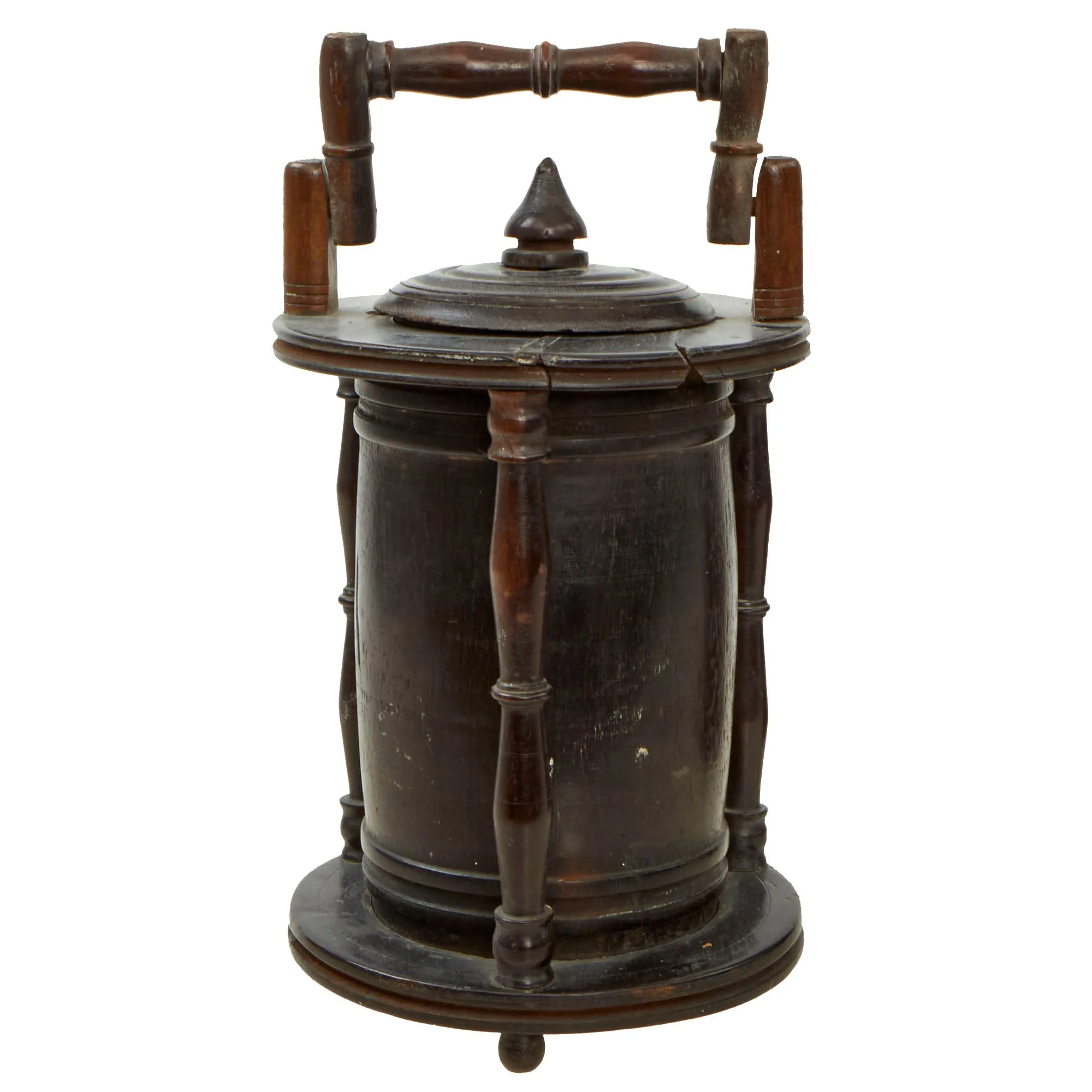 Original Prisoner of War Boer Wars Carved “Trench Art” Wooden Tobacco Humidor Barrels Carved by Boer Prisoner, Diyatalawa Ceylon Camp, As Featured In The Book “Trench Art, An Illustrated History” by Jane Kimball on Page 21 - 2 Items