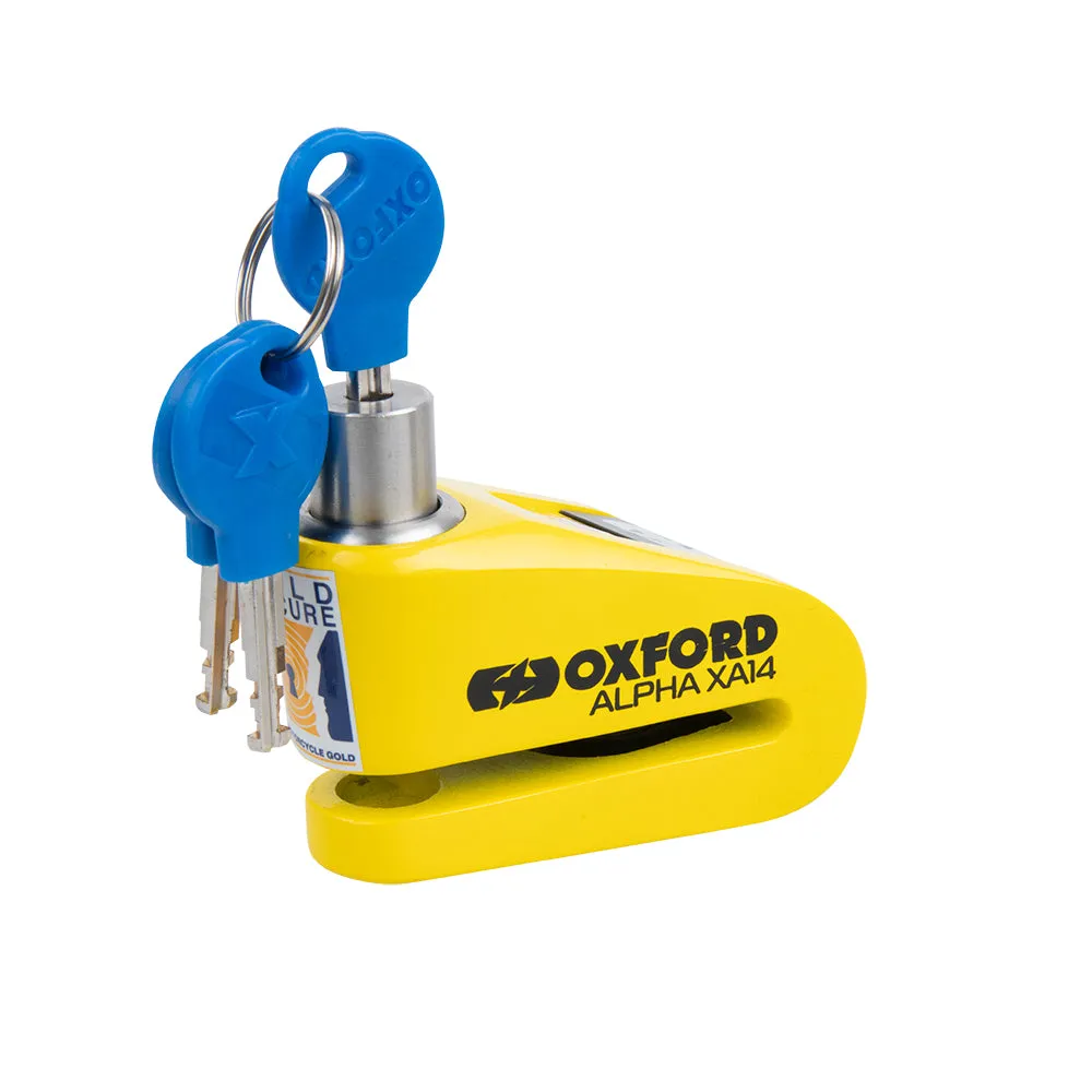 Oxford Alpha XA14 Alarm Disc Lock Yellow Motorcycle & Scooter Security