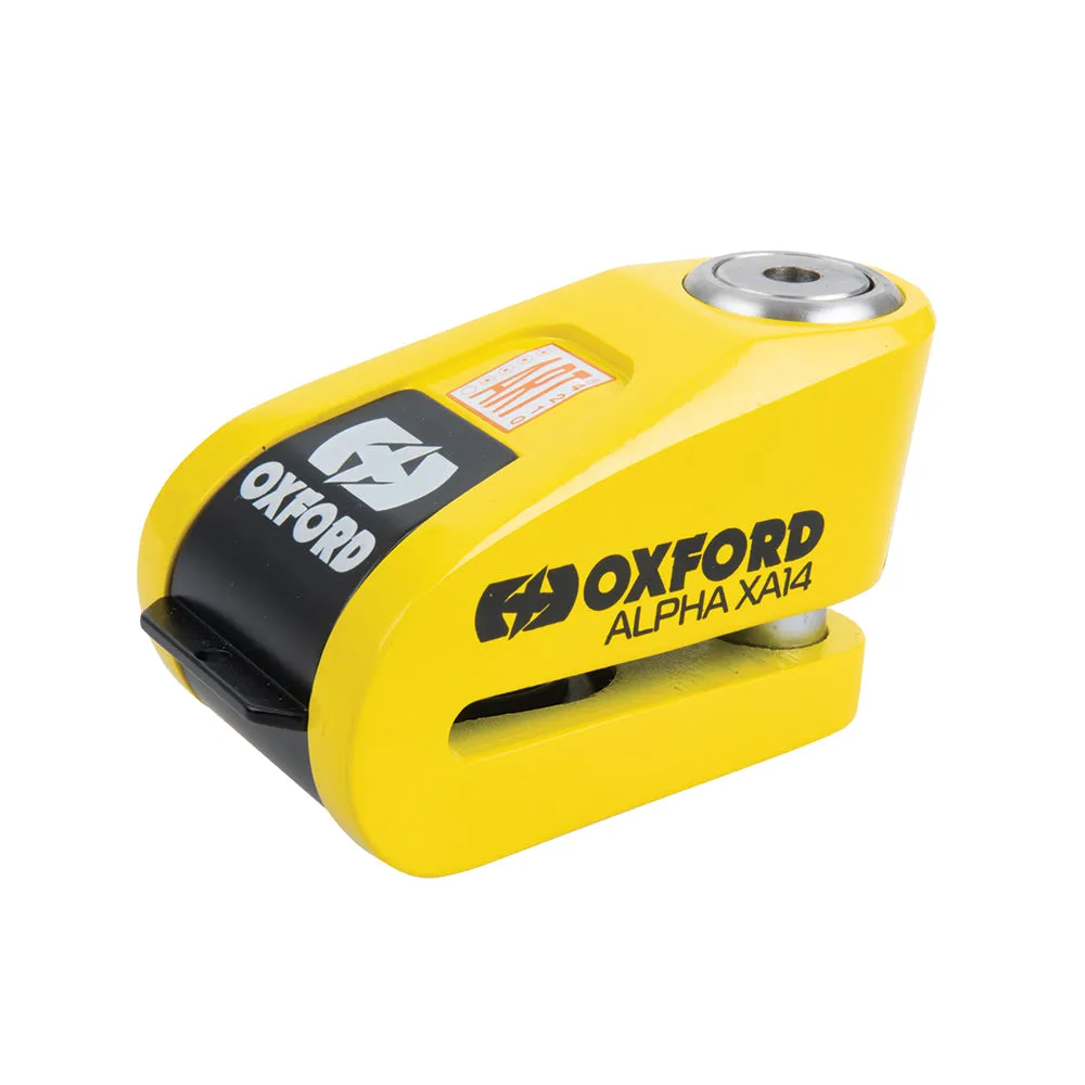 Oxford Alpha XA14 Alarm Disc Lock Yellow Motorcycle & Scooter Security