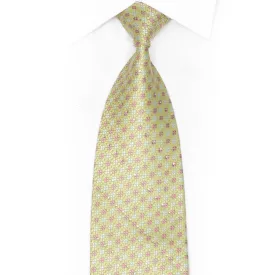 Pink Geometric On Pale Green Rhinestone Silk Necktie