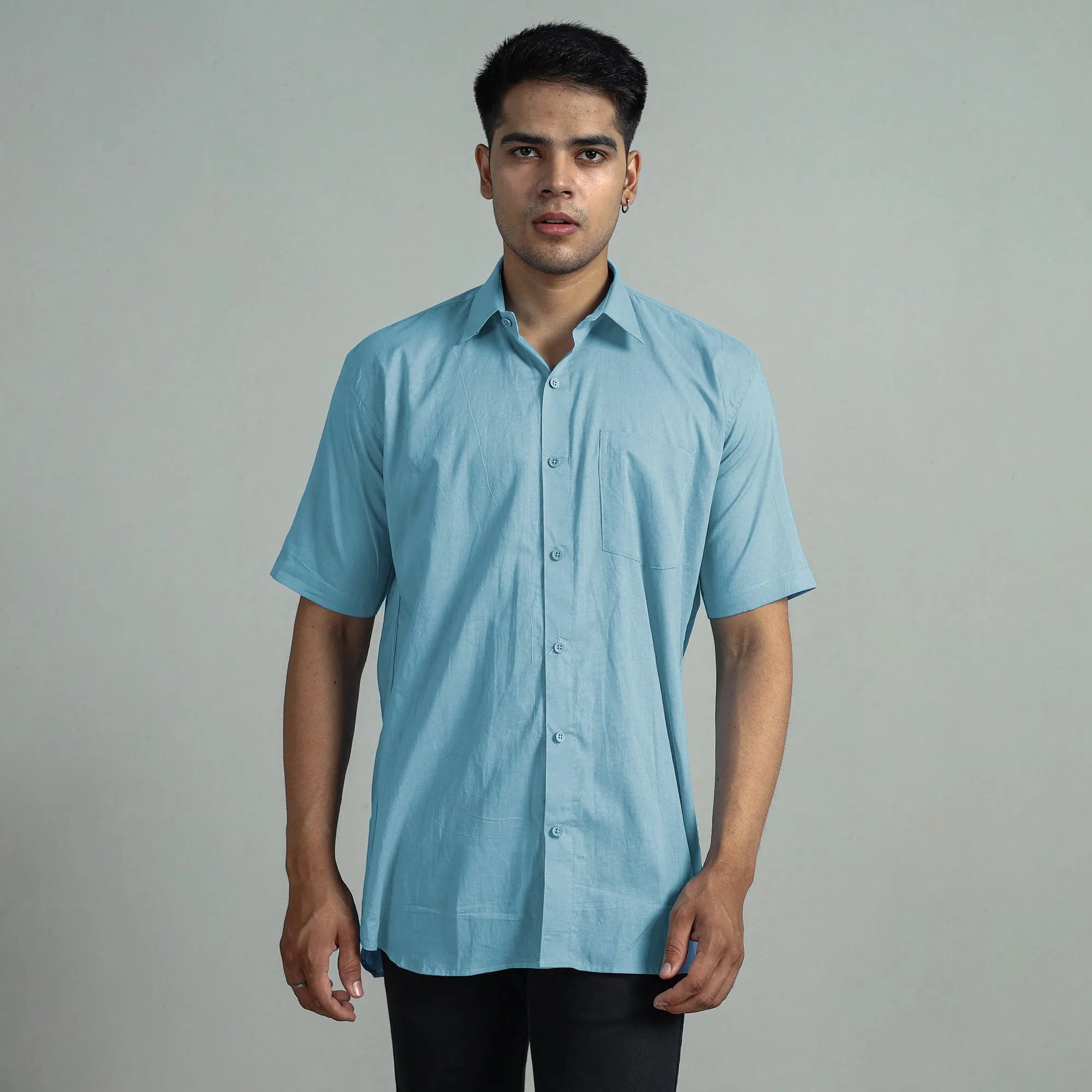 Plain Cotton Men Half Sleeve Shirt 02