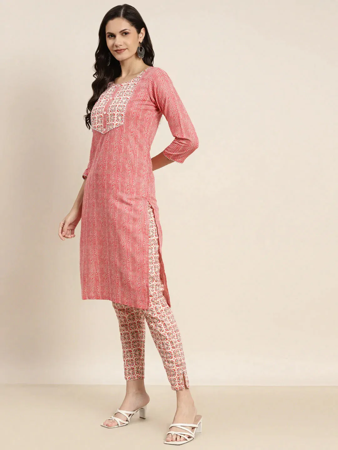 Printed Gotta Patti Kurta With Trousers & Dupatta