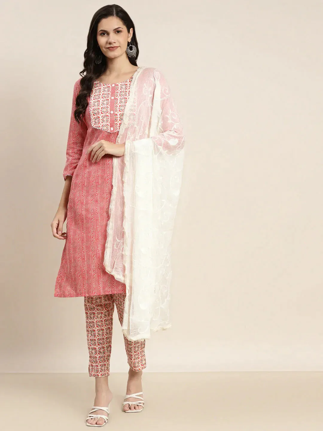 Printed Gotta Patti Kurta With Trousers & Dupatta