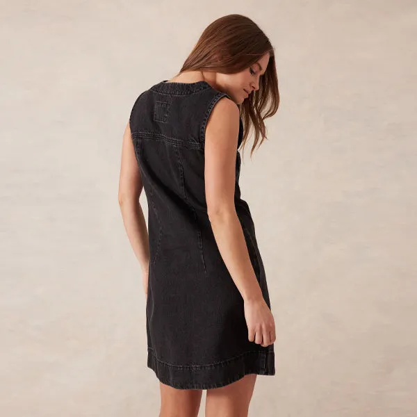 Seamed Mini Shift Dress - Washed Black