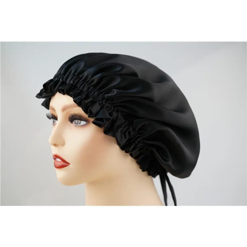 Silk hair cap - Double side - adjustable - black