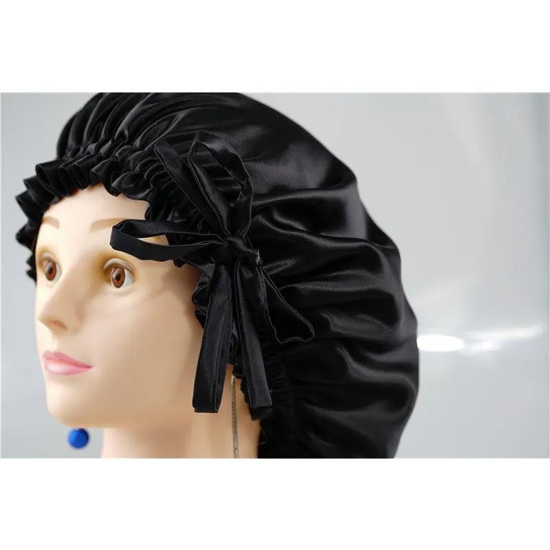 Silk hair cap - Double side - adjustable - black