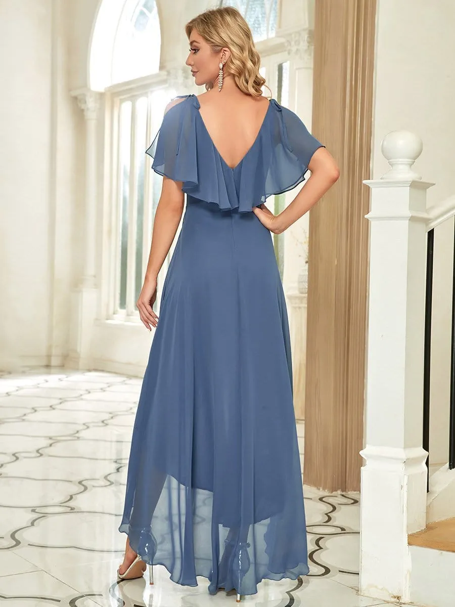 Sleeveless V-Neck Ruffle High Low Bridesmaid Dress