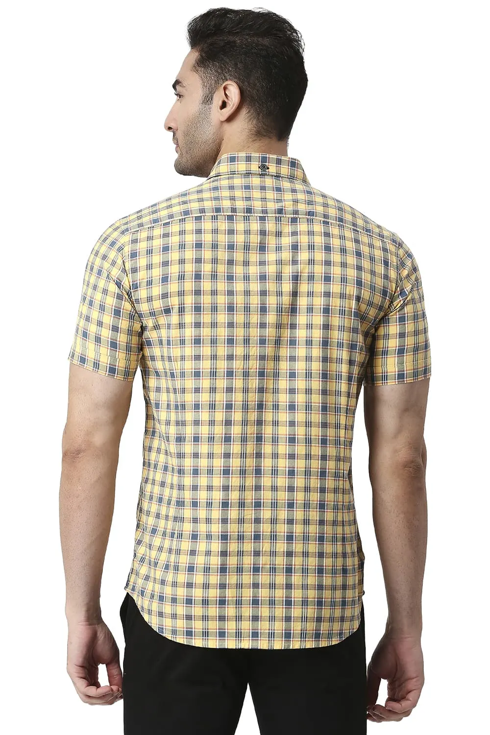 Slim Fit Cotton Oxford Checks Halfsleeves Shirt