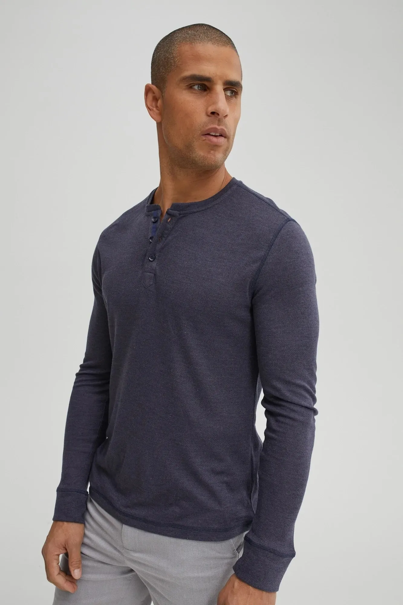 Soft Melange Knit Henley - Navy