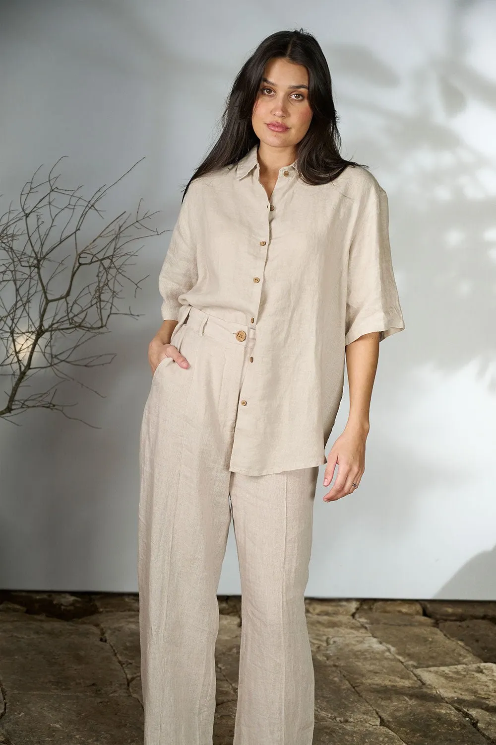 Tailored Linen Pants - Natural