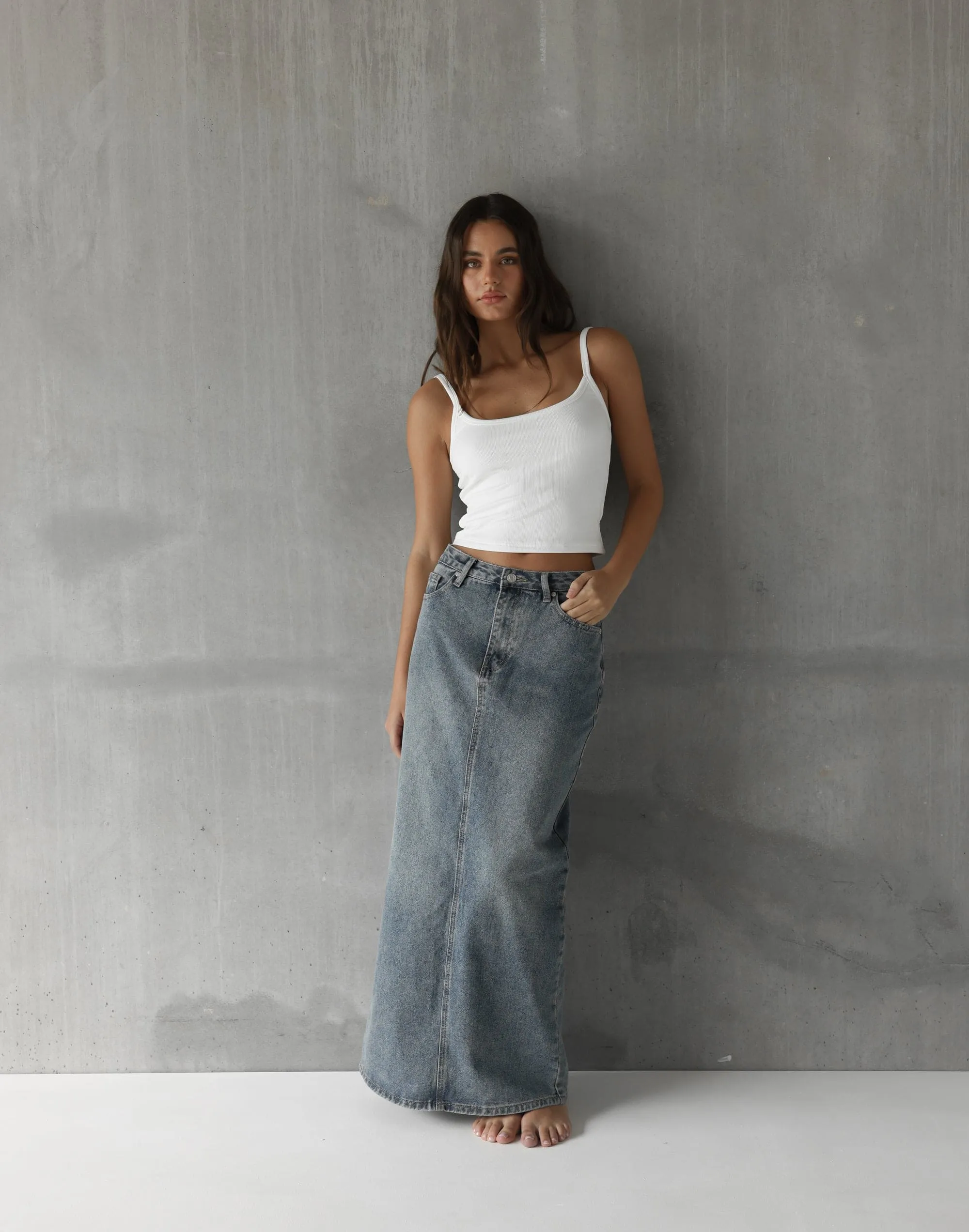 Tyler Denim Maxi Skirt (Faded)