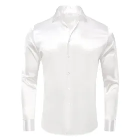 White Satin Silk Men's Long Sleeve Shirt