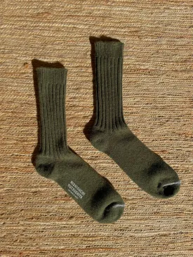 Wool Ribbed Socks in Khaki Green